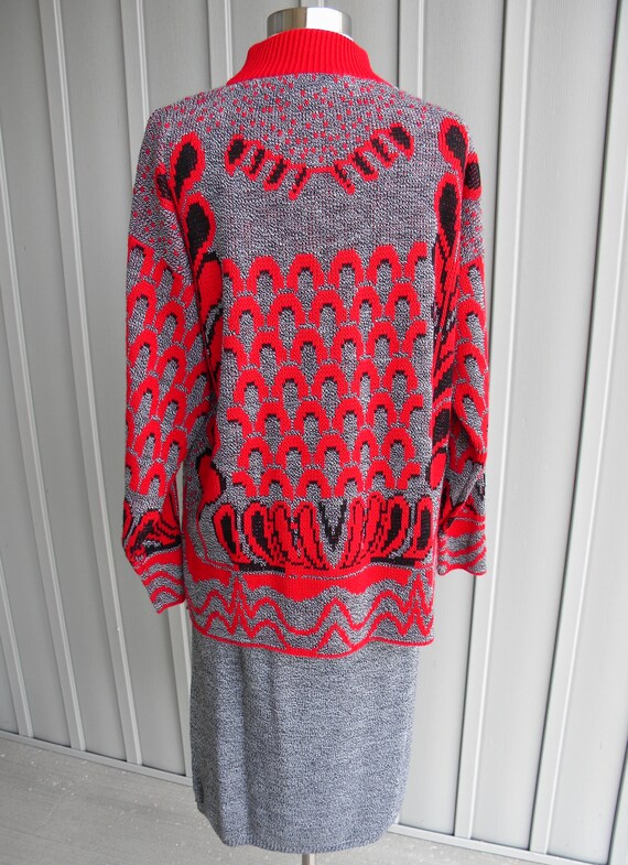 80's Vintage Two Piece Sweater Dress / Red and Gr… - image 3