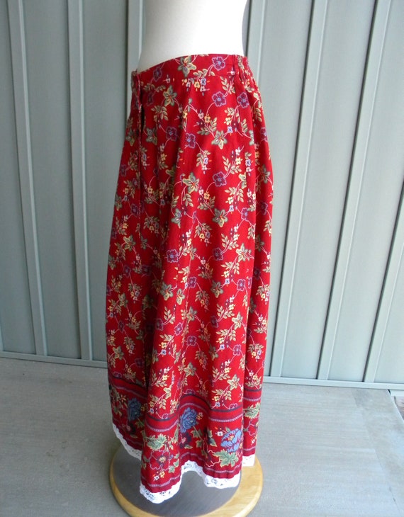 Vintage Red Floral Maxi Skirt / by Nipon Studio /… - image 2