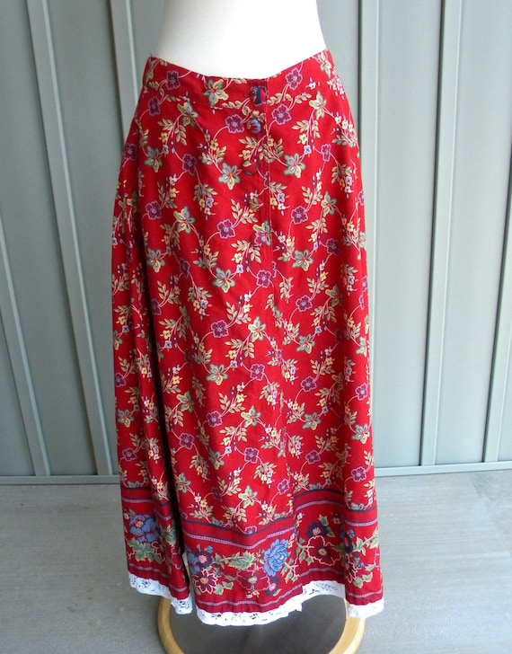 Vintage Red Floral Maxi Skirt / by Nipon Studio /… - image 8