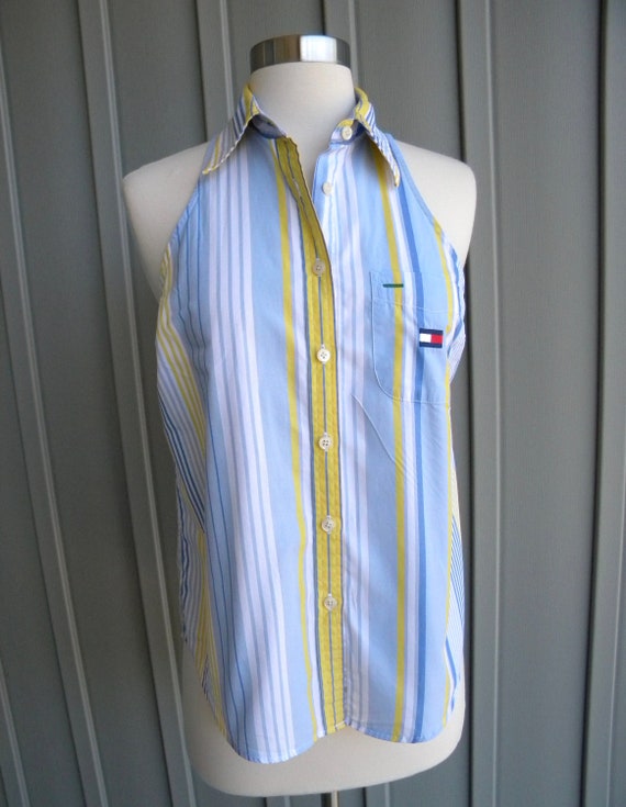 90's Vintage Sleeveless Striped Shirt / by Tommy … - image 6