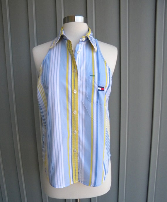 90's Vintage Sleeveless Striped Shirt / by Tommy … - image 1