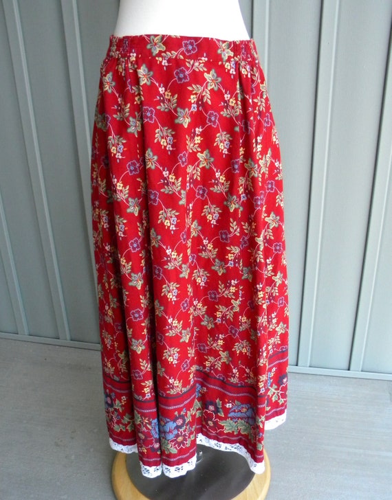 Vintage Red Floral Maxi Skirt / by Nipon Studio /… - image 3