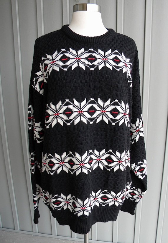 Vintage Black Snowflake Pattern 90's Sweater / by 
