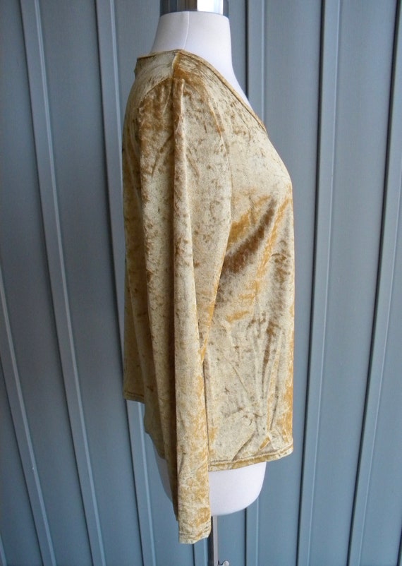 Vintage Gold Crushed Velour Long Sleeve Shirt / b… - image 5