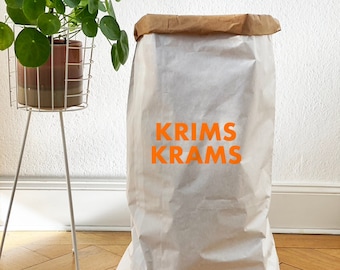 Papieren tas XXL met opschrift Krimskrams, grote papieren tas voor het opbergen van speelgoed in de kinderkamer