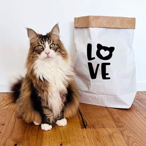 Sacchetto di carta bianco "Cat Love" per far giocare i gatti o per riporre i giocattoli come regalo per i proprietari di gatti.