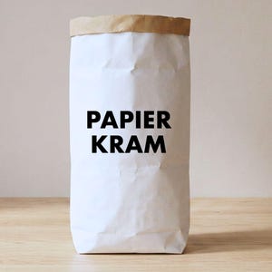 Papiersack "Papierkram" aus Kraftpapier, Sammelsack für Altpapier und Unterlagen, stabiler Paperbag für Büro und Homeoffice, Deko mit Humor