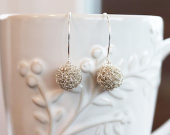 Silver Wire Ball Earrings | Minimalist Long Drop Design