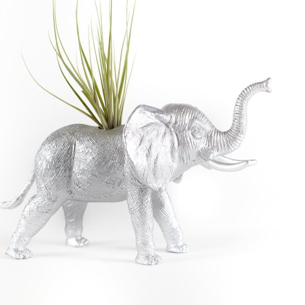 Silver elephant safari Planter, desk accessory office decor