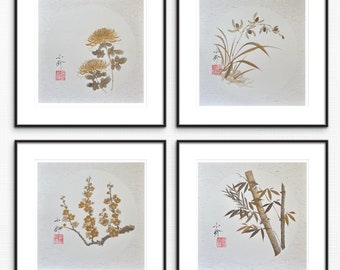 Four Gentlemen-四君子-original Japanese Sumie Set-shikunshi