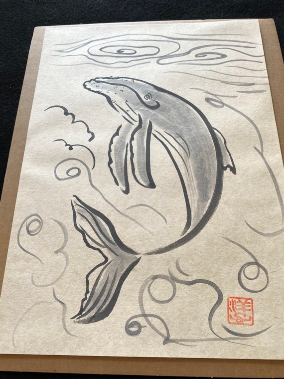 墨絵作品-水墨画-一点物-原画-オリジナル作品-クジラ-鯨 - Etsy 日本