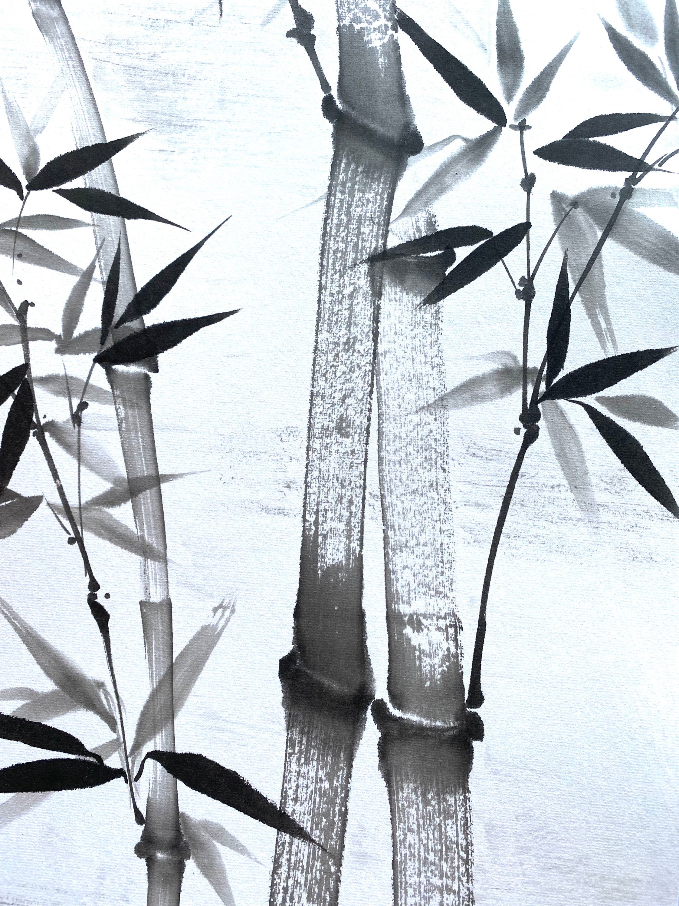 墨絵　Sumi-e a painting in black ＆white Large-original-sumi E Painting-bamboo-black and White