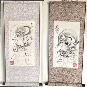 Foojin & Raijin-Wind God-Thunder God-paired Sumi-E-hand painted Original-brush paintings