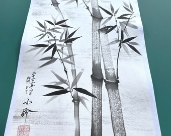 Large-original-sumi E Painting-bamboo-black and White-japanese