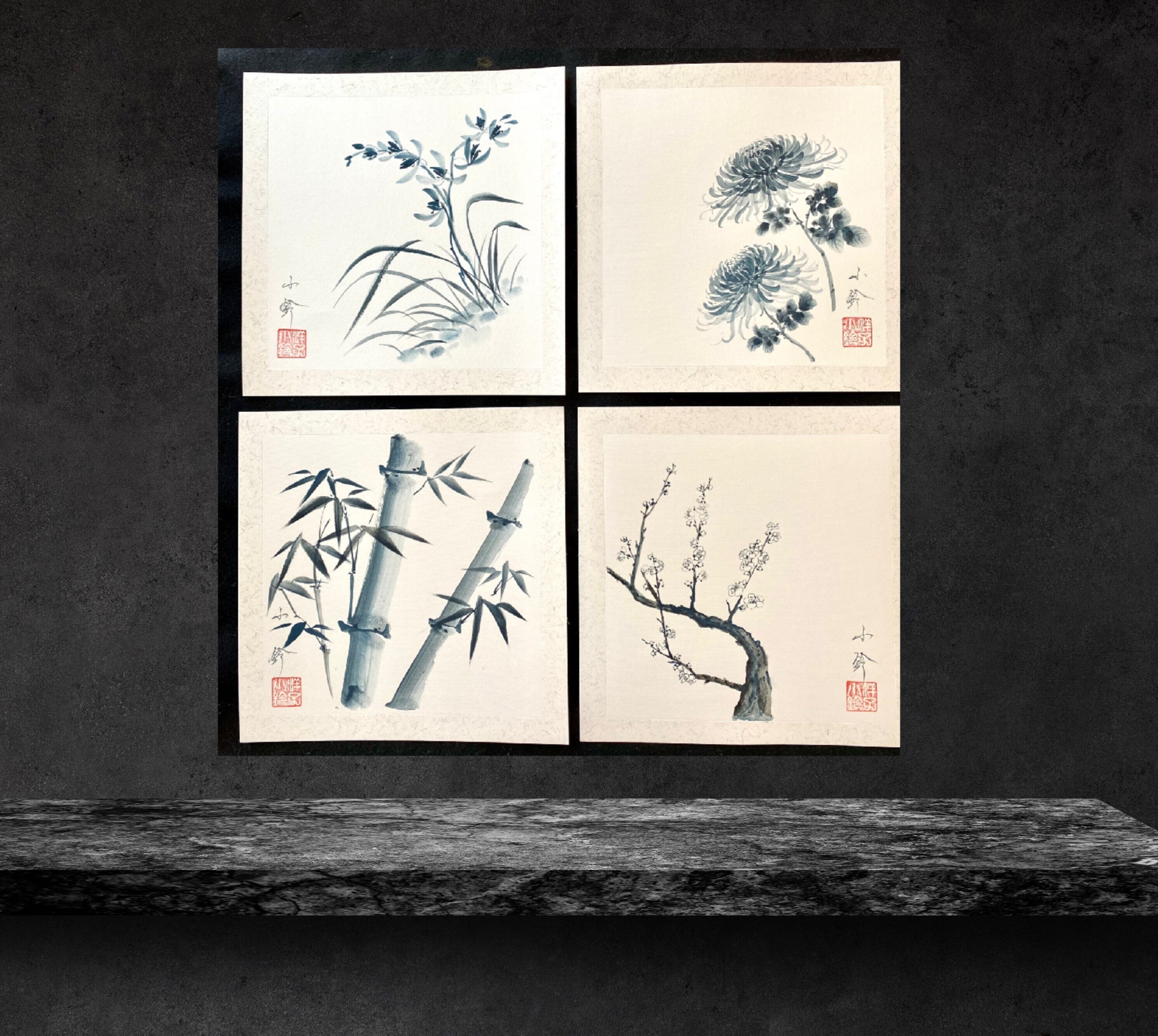 四君子-four Gentlemen-original Japanese Sumie Set-shikunshi