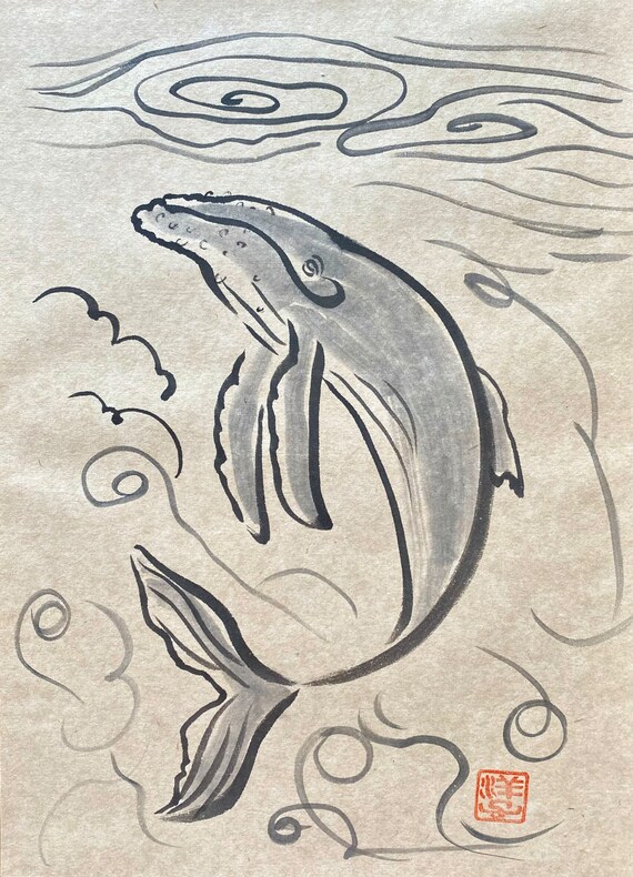 墨絵作品-水墨画-一点物-原画-オリジナル作品-クジラ-鯨 - Etsy 日本