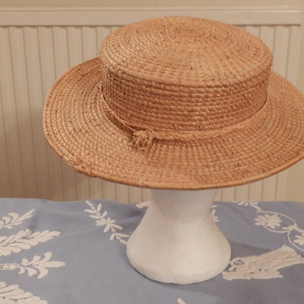 ITEM of the WEEK -French Vintage Hat - Boater Hat - French Canotier -French Vintage Accessory-Woven Straw-Men or Women Hat-Hard Straw-Medium