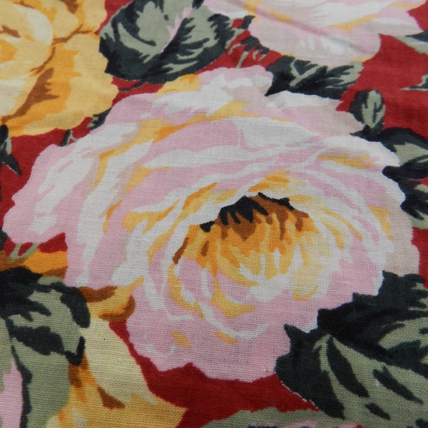 Final CLEARANCE SALE - French Vintage Fabric - Large Roses Pattern - Original 1970's French Fabric - Large Piece - 141cm x 267cm