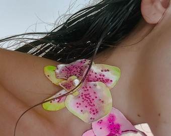 Fabric Hand-Painted Orchid Flowers | Bedazzled Appliqué Rhinestone & Pearl