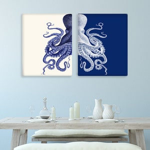 Bathroom Decor 2 Octopus Prints NAVY Blue /Cream Nautical Decor bathroom wall decor Octopus Wall Art Octopus Decor home Decor Bathroom wall image 4