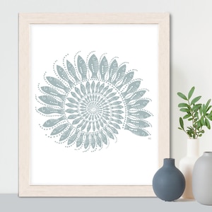 Nautilus shell print, Little fishes art, Sea shell picture, Fish illustration, Nautical wall art, Bathroom decor, Beach house Coastal theme