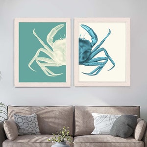 Nautical Art Prints - Crab Prints Turquoise Nautical gift bathroom Decor Nautical Decor Wall Art Beach House Crab Picture housewarming gift