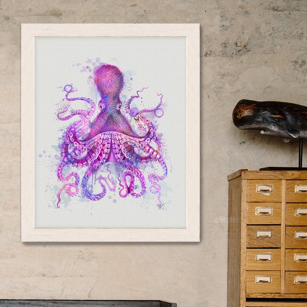 Octopus tentacle - Octopus pink watercolor print - Squid wall art Octopus beach print  Sea creature Tentacles wall decor Octopus wall art