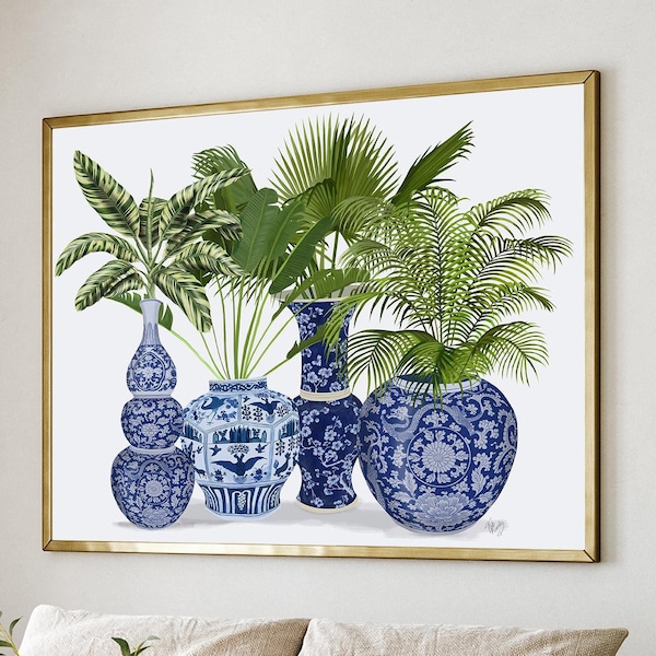 Chinoiserie Ginger Jar Art Print – Blue and White Coastal Decor
