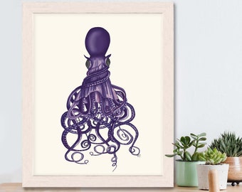 Stampa di polpo viola - stampa di polpo ritorto - stampa da parete per bambini Beach Nursery Decor Beach House Decor nautical Decor kraken illustrazione