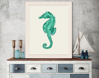 Seahorse print - Green Seahorse Art Print seahorse decor sea life print sea life art marine print marine painting ocean art ocean print