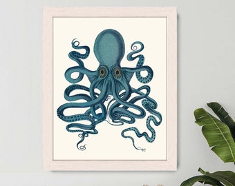Octopus illustration - Teal Octopus Print 9 - Dorm room decor modern Nursery Art for Kids Room Decor Nautical Wall Decor kraken print