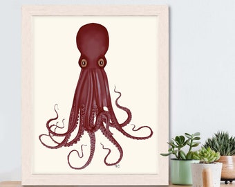 Octopus wall decor - Red Octopus Print 8- Octopus illustration Octopus print Octopus art Beach Decor Kitchen print New home gift Beach Art