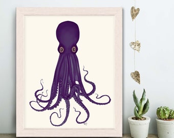 Octopus art - Purple Octopus Print 8 - Nautical Nursery Decor Nautical Wall Decor Nautical Art coastal wall art marine art ocean print