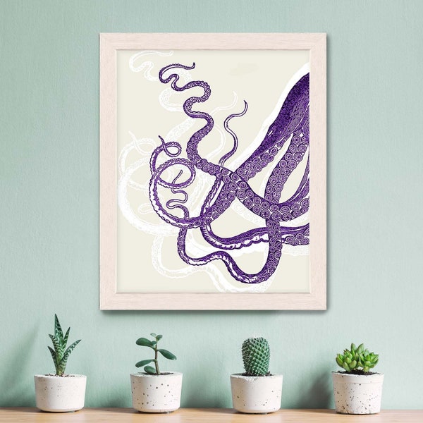 Octopus Tentacles in Purple Octopus print coastal living decor Beach Wall art Kraken wall art Nautical Nursery Decor sea side decor marine