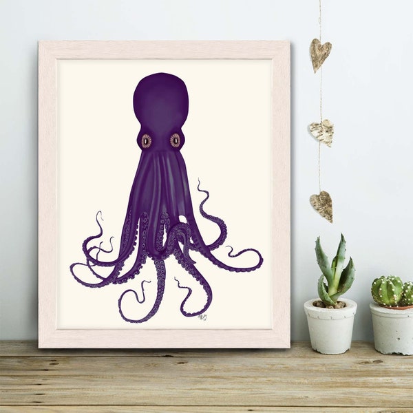 Octopus art - Purple Octopus Print 8 - Nautical Nursery Decor Nautical Wall Decor Nautical Art coastal wall art marine art ocean print