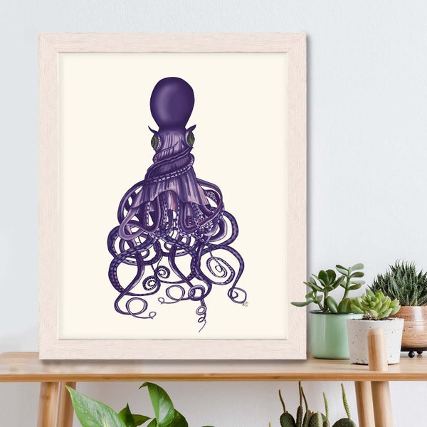 Purple Octopus print - Twisted Octopus print - Beach Nursery Decor kids wall print Beach House Decor Nautical Decor kraken illustration