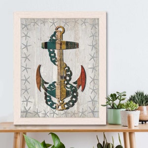 Anchor print Distressed Wood Effect Anchor 1 Anchor wall decor Anchor decor Anchor gift for navy wife gift for boyfriend Nautical wall art image 1