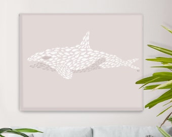 Orca whale art, Killer whale print, Pink room decor, Whale canvas art, Fish print art, Fish illustration, Nautical wall art, Ocean poster