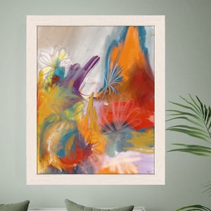 Bright modern art, Abstract print, Floral wall art, Flower painting, Contemporary home decor, Canvas art, Framed painting, Colourful print