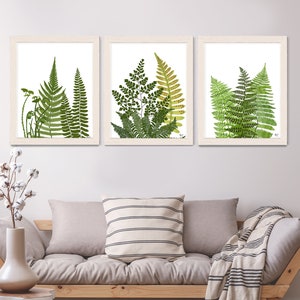 Fern Grove print set of 3, Fern leaf art, Botanical decor, Green leaf painting, Garden wall art, Large canvas art, Tropical leaf print