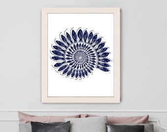 Blue fish art, Shell picture, Sea shell art, Fish canvas print, Blue bathroom art, Nautical wall art, Hamptons style, Blue and white decor