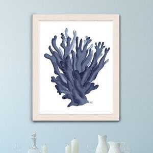 Nautical print, coral art, beach decor, wall decor, marine painting, nautical picture, nautical decor, beach house, blue art - Coral 17 blue