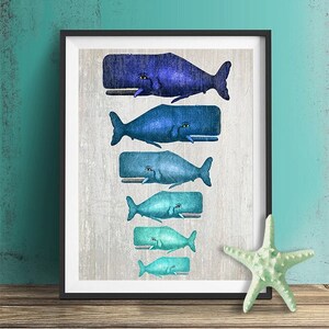 Whale Family Blue on Grey : whale poster whale print Nautical Print Art Illustration Nautical decor whale gift whale art Wall Art Wall Decor image 10
