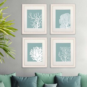 Set 4 Coral Prints Mist Blue/Green, Nautical print nautical Poster coral art Wall Art Wall Decor Wall Hanging beach house bathroom poster image 7