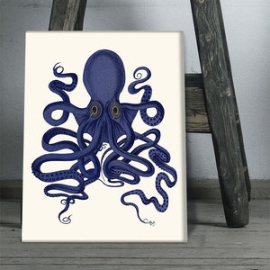 Stampa di polpo blu 9 Arte della parete di polpo Poster di polpo Illustrazione di polpo Stampa nautica Stampa digitale polpo blu Wall Art Wall Decor immagine 4