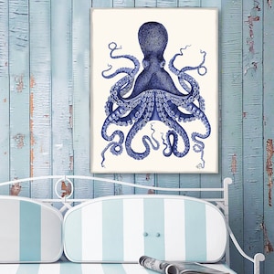 Octopus Print Blue Octopus Print 3 Nautical Home Decor Octopus wall art Octopus poster Bathroom decor Bathroom wall art Beach House Decor image 10