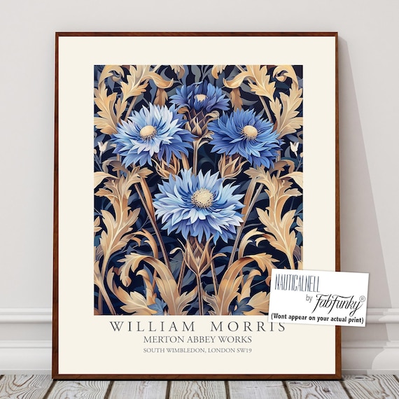 William Morris Style Floral Print, Blue Cornflower Flower Poster