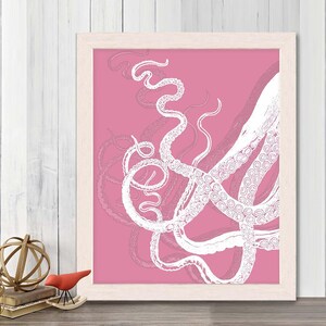 Octopus Tentacles White/Pink, Octopus print Nautical print beach house decor wall art wall hanging wall decor art print poster digital