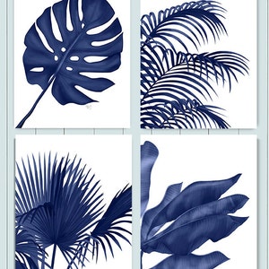 Tropical Decor Tropical Leaves 1, Blue on White tropical prints palm leaf tropical art palm print tropical wall art blue art print image 3