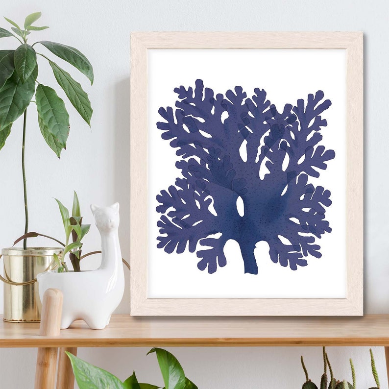 Indigo Blue Coral Print 13 Beach Decor Coastal Living Decor Etsy
